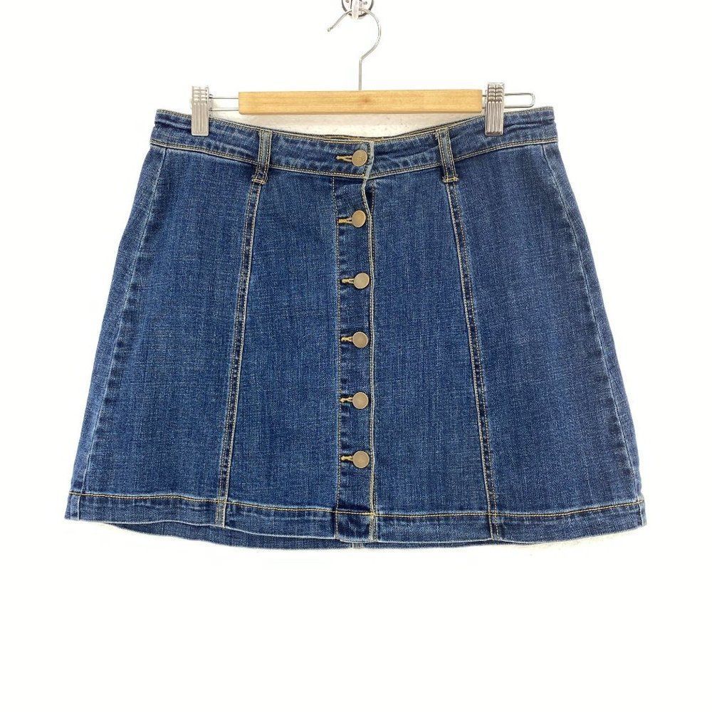 BP Buttoned Medium Wash Blue Denim Skirt